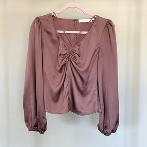 Astr Dusty Rose Keyhole Satin Blouse